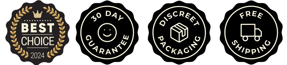 Set of four black and gold icons with text