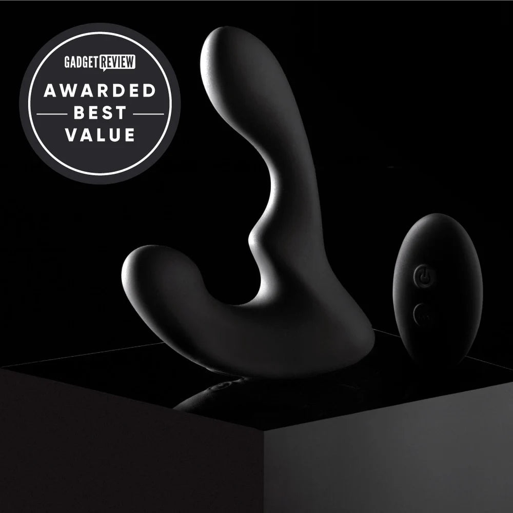 Black wireless earbuds with 'Gadget Review Awarded Best Value' badge on a black background